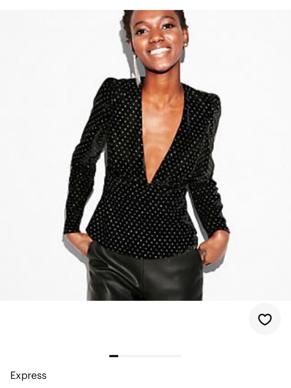 Express Black Velvet Deep V Polka Dot Top